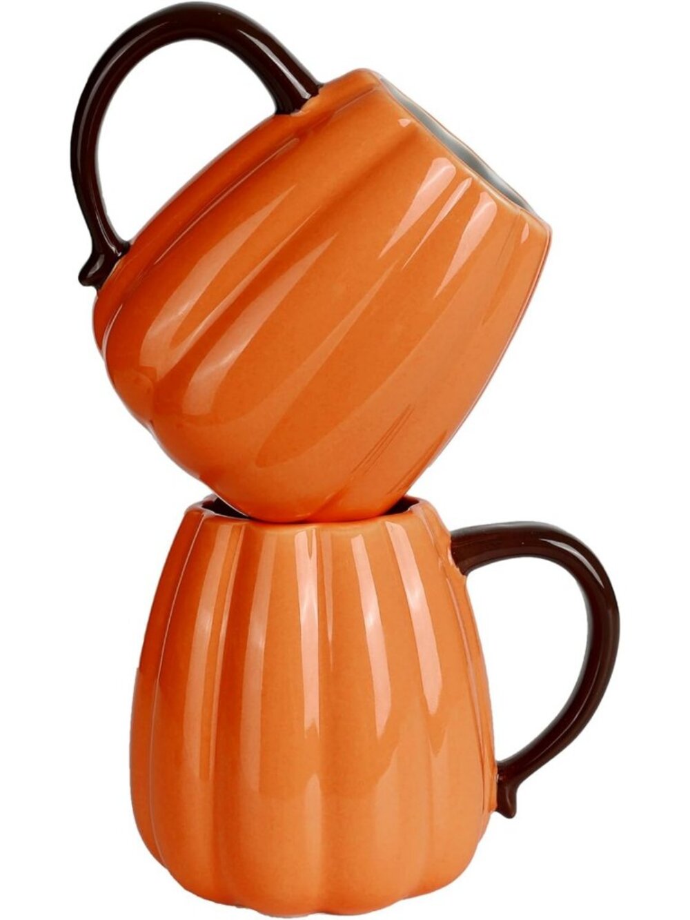 Set of 2 Large Ceramic Pumpkin Mugs - 25oz Fall Coffee Cups for Halloween Decor